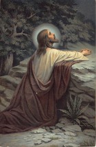 Easter Praying Jesus at Gethsemane Night Halo Vintage - £11.18 GBP