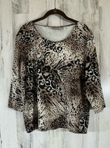 Chicos Shirt Top Size 3 or XL Animal Leopard Print 3/4 Sleeve Stretchy - £15.48 GBP