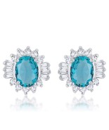 Precious Stars Silvertone Aqua Blue Cubic Zirconia Fancy Stud Earrings - €29,96 EUR