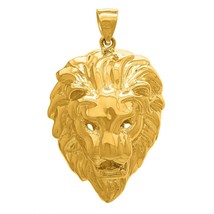 14K Yellow Gold Plated Silver Lion Face Pendant High Polished Christmas Gift - $300.11