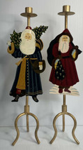 Two Farmhouse Rustic Old World Santa Candle Holders 19&quot; Tall Made of iron &amp;Tin - £31.25 GBP