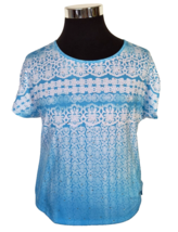 Cathy Daniels Embellished Top Women&#39;s Size PL  Blue White Pullover Short Sleeves - $14.85