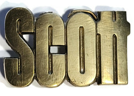 Name &#39;Scott&#39; Solid Brass Metal Belt Buckle R.O.C.Taiwan 4753 1970s 2&quot; X ... - $37.83 CAD