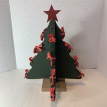 Vintage 3D Handmade Wood Christmas Tree Crepe Paper Ribbons 14 Inch Tall 1990 - £7.87 GBP
