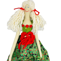 Handmade Christmas Angel Plush Stuffed Doll Poinsettia Dress Crochet Flower - $29.99