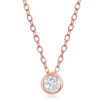 Silver Single Bezel-set Cubic Zirconia Necklace - Rose Gold Plated - £26.66 GBP