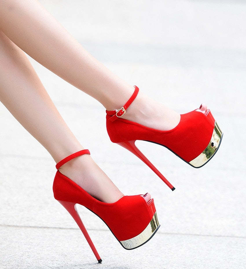Sexy Thin Platform Fish Mouth Super High Heels