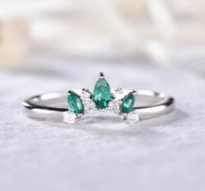 Natural Emerald Curved Shape Wedding Matching Band, Promise Ring, Gift For Her - £50.65 GBP