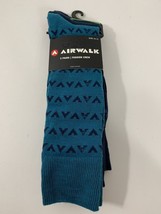 Airwalk 3 pairs pack crew socks navy blue solid teal green print stripes - $9.89