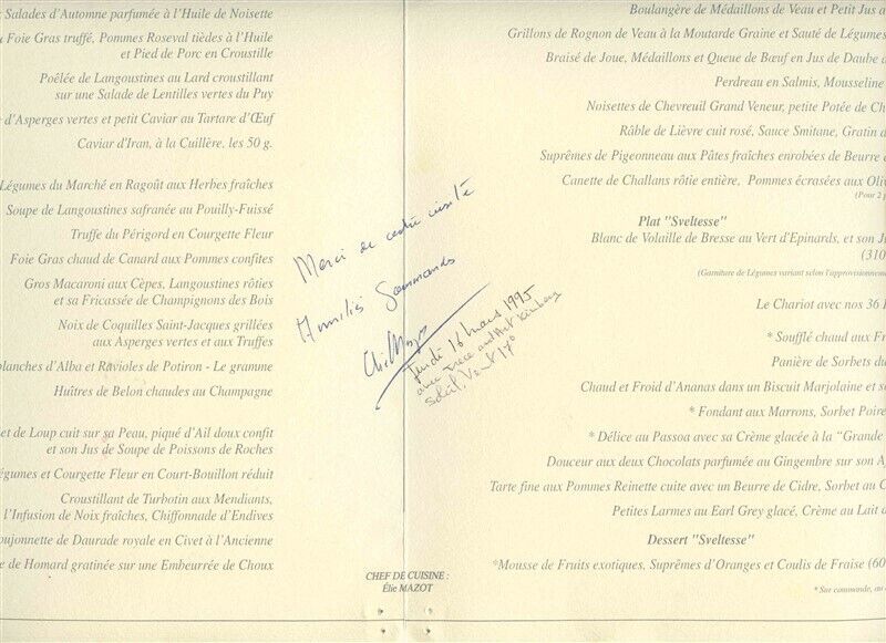 Chateau de la Chevre d'Or Menu Eze Village France Chef Signed 2