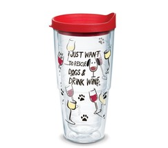 Tervis Rescue Dogs &amp; Drink Wine 24 oz. Tumbler W/ Red Lid Adopt Puppies NEW - £11.98 GBP