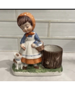 Vintage Verona Vergasi  Girl with Cat Figurine Candle Holder - $9.99