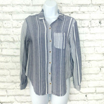 Anthropologie Maeve Top Womens Petite XSP Blue White Striped Button Down Blouse - £12.75 GBP