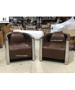 NauticalMart Sofa Retro Dark Brown TG Leather &amp; Aluminum Living Room Fur... - $6,837.16 CAD