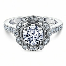 Halo Engagement Ring 2.10Ct Round Cut Simulated Diamond 14k White Gold Size 7.5 - £208.34 GBP