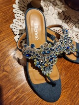 J.Renee Blue Jeweled Thong Sandals Womens Aloysia Sz 8.5 M - £29.79 GBP