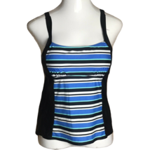St. John&#39;s Bay Tankini Swimsuit Top ~ Sz 12 ~Black,Blue,White ~Adjustable Straps - £10.75 GBP