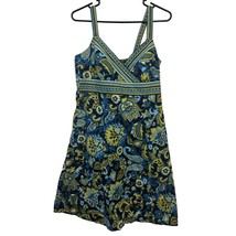 R&amp;K Originals Dress Size 12 Large Blue Green Yellow Cotton Floral Knee Length - £11.50 GBP