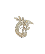 Vintage Brooch Cresent Design W/ Leaves Crystal Rhinestones Silvertone U... - £11.59 GBP