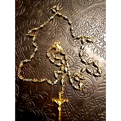 Gorgeous~Black And Gold Cross VTG Rosary - $20.79