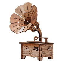 Vintage Wooden Retro Record Player Music Box Crafts Gramophone Trumpet Model Mus - £35.02 GBP