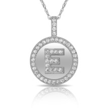 14K Solid White Gold Round Circle Initial &quot;E&quot; Letter Charm Pendant &amp; Nec... - £26.69 GBP+