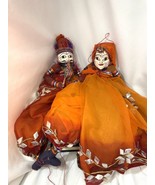 1 Pair Set Indian Handmade Cloth Georgette Beautiful Puppets Dolls Vintage - $24.38 CAD