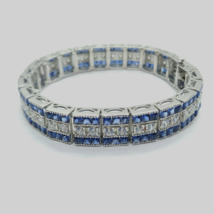 Homme Vintage Art Déco Princesse Saphir Solide 925 Argent Bracelet 20.3cm - £340.92 GBP