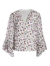 Tanya Taylor Sz XS Harper Bell Sleeve Top Floral Silk Cotton Shirt $345 ... - $64.34