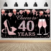 40Th Birthday Decorations Cheers To 40 Years Banner, Rose Gold 40 Year Old Birth - £20.29 GBP