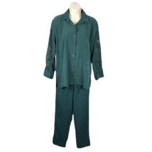 BonWorth Vintage Button Up Top &amp; Pants Outfit Set ~ Sz XSP ~Green ~Elast... - $23.39