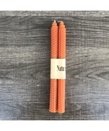 Natural Beeswax Orange 9” Taper Candle Set Of Two Honeycomb Texture New ... - £11.25 GBP