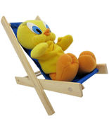 Handmade Toy Folding Lawn Chair, Wood &amp; Royal Blue Fabric, Doll, Stuffed... - £5.45 GBP