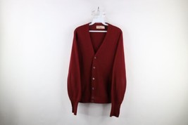Vintage 70s Streetwear Mens Size Medium Blank Knit Cardigan Sweater Red USA - £47.44 GBP