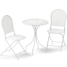 3 Piece Metal Bistro Patio Round Table and 2 Folding Chairs Set-White - Color: W - $3,638.40 MXN