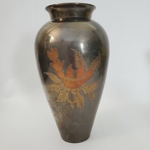 Vintage Solid Brass Vase India Etched Leaf Design mixed copper 9.25” 2lbs 5 oz - £22.15 GBP