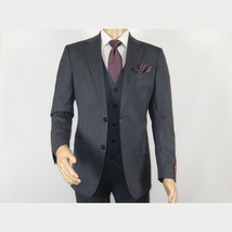 Men Suit BERLUSCONI Turkey 100% Italian Wool Super 180's Vested #Ber15 Charcoal image 4