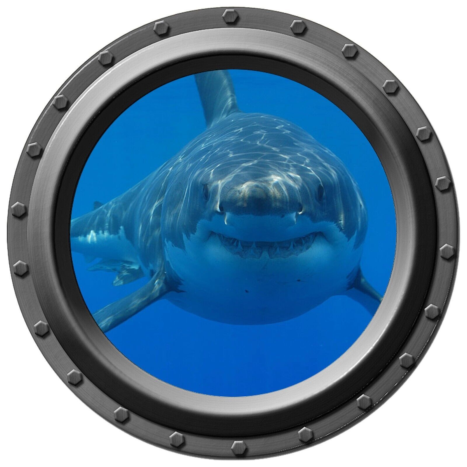 Large Hungry Shark Watches You Porthole Wall Decal - £2.34 GBP - £32.85 GBP