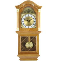 Bedford Clock Collection Classic 26 Inch Wall Clock in Golden Oak Finish - £112.02 GBP