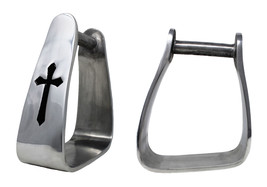 Challenger Western Angled Aluminum Saddle Stirrups w/ Black Cross Inlay 5132 - £35.19 GBP