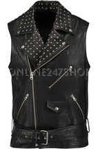 New mans black Handmade Silver Studded Punk Zipper Cowhide biker Leather... - £185.33 GBP