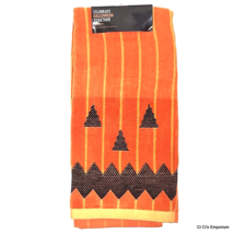 Jack &#39;O Lantern Hand Towel Orange Yellow Stripes Celebrate Halloween Together - $8.90