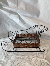 Vintage Black Metal and Wicker Sleigh Christmas Decoration Holiday Crafting - £6.38 GBP