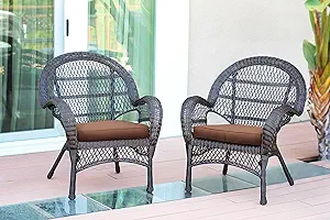 Wicker Chair With Brown Cushion, Set Of 2, Espresso/W00208- - $648.99