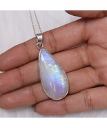 Arco iris piedra lunar lágrima piedra preciosa colgante 925 joyería de p... - $46.54