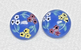2 Vintage Colored Glass Buttons Periwinkle Blue Color Hand Painted Flowe... - $175.40 MXN