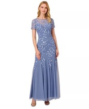 ADRIANNA PAPELL Women&#39;s Floral-Design Embellished Gown French Blue Size 14 $300 - £152.30 GBP