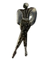 Vintage Art Deco Style Figural Woman Brooch Silver Tone Stylized Female ... - $31.50