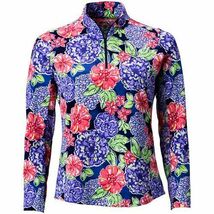 NWT Ladies IBKUL LARISA NAVY MULTI Long Sleeve Mock Golf Tennis Shirt M L XL XXL image 2