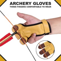 Archery 3 Fingers Tab Cow Leather Glove Arrow Guard for Compound Bow Shooting - £10.40 GBP